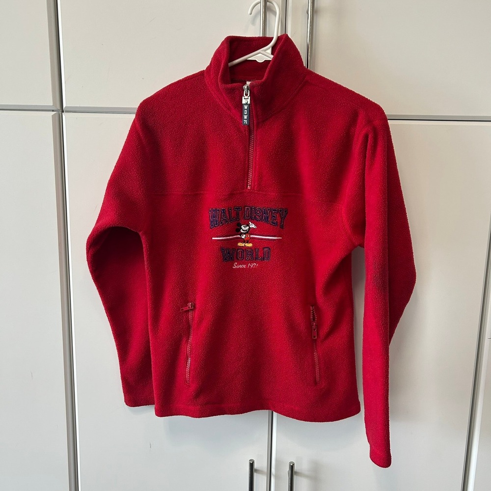 Walt Disney World Kids Red Fleece Quarter Zip Mickey Mouse Pullover XL 18-20